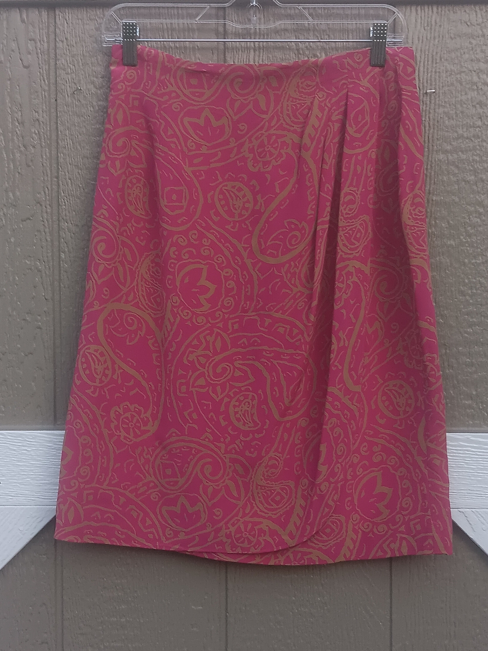 Vintage Ann Taylor 90s Pink Paisley Silk Wrap Skirt Size 10